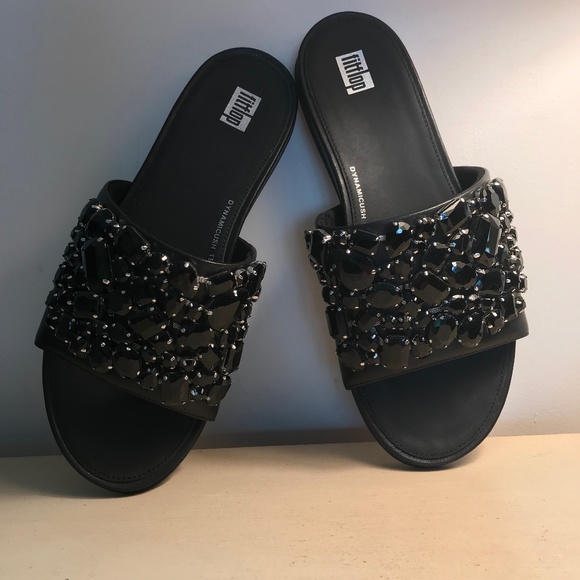 FIT FLOP, GRACIE JEWEL DELUXE LEATHER SLIDES, NWT - Picture 1 of 12